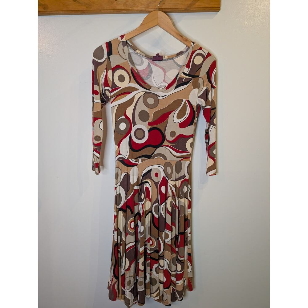 Salaam Vermont Retro 70s Psychedelic Print Dress Red Brown A-Line Small